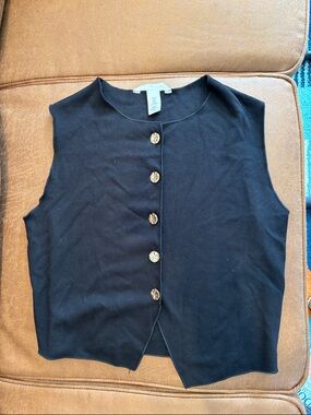 H&M Black Sleeveless Button-Front Tank with Gold Buttons